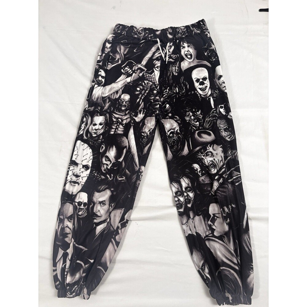 Horror Movie Jogger Pants 1XL Black Graphic Freddy Pennywise Halloween
